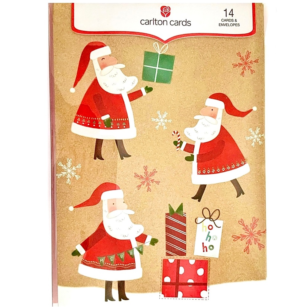 🆕 Box 14 Brown Paper Santa Holiday Cards NWT